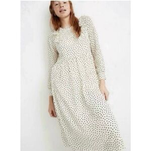 Madewell Smocked Ruffle-Shoulder Sheer Midi Dress in Inkbrush Dots Polka dot